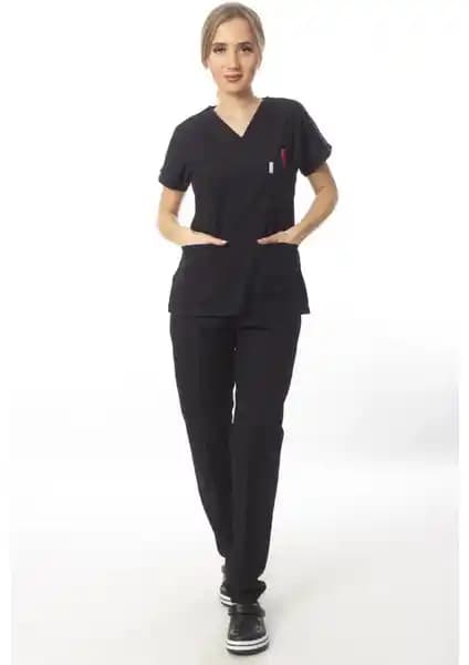 Sağlık Profesyonelleri İçin Siyah Cerrahi Scrubs ve Hemşire Forması Tasarımı