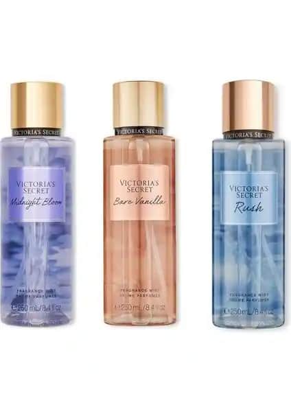 Victoria's Secret Üçlü Vücut Spreyi Seti Bare Vanilla Midnight Bloom Rush