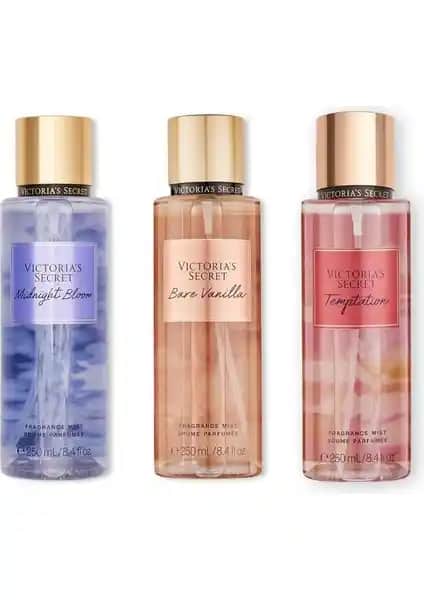Victoria's Secret Vücut Spreyi Seti Bare Vanilla Midnight Bloom Temptation Üçlü Koleksiyon
