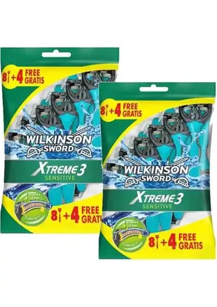 Wilkinson Sword Xtreme 3 Sensitive 8+4 Kullan At Tıraş Bıçağı Hassas Ciltler İçin Yüksek Performanslı ve Ergonomik Tasarım