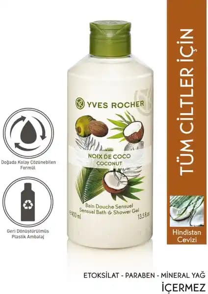 Yves Rocher Tropikal Hindistan Cevizi Nemlendirici Duş Jeli Doğal ve Çevre Dostu Formülüyle