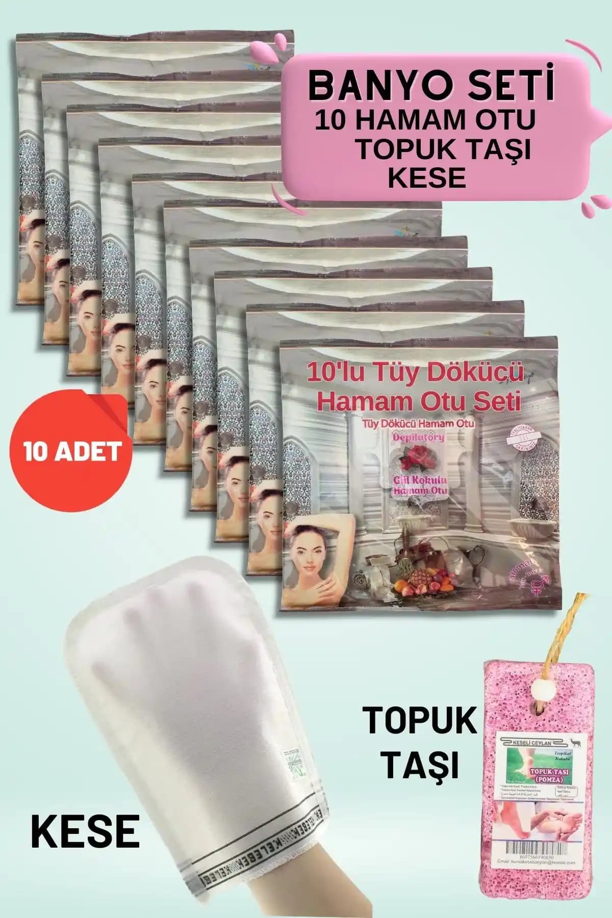 Ebitkisel 10 Paket Hamam Otu Toz Tüy Dökücü Seti ile Etkili Cilt Bakımı