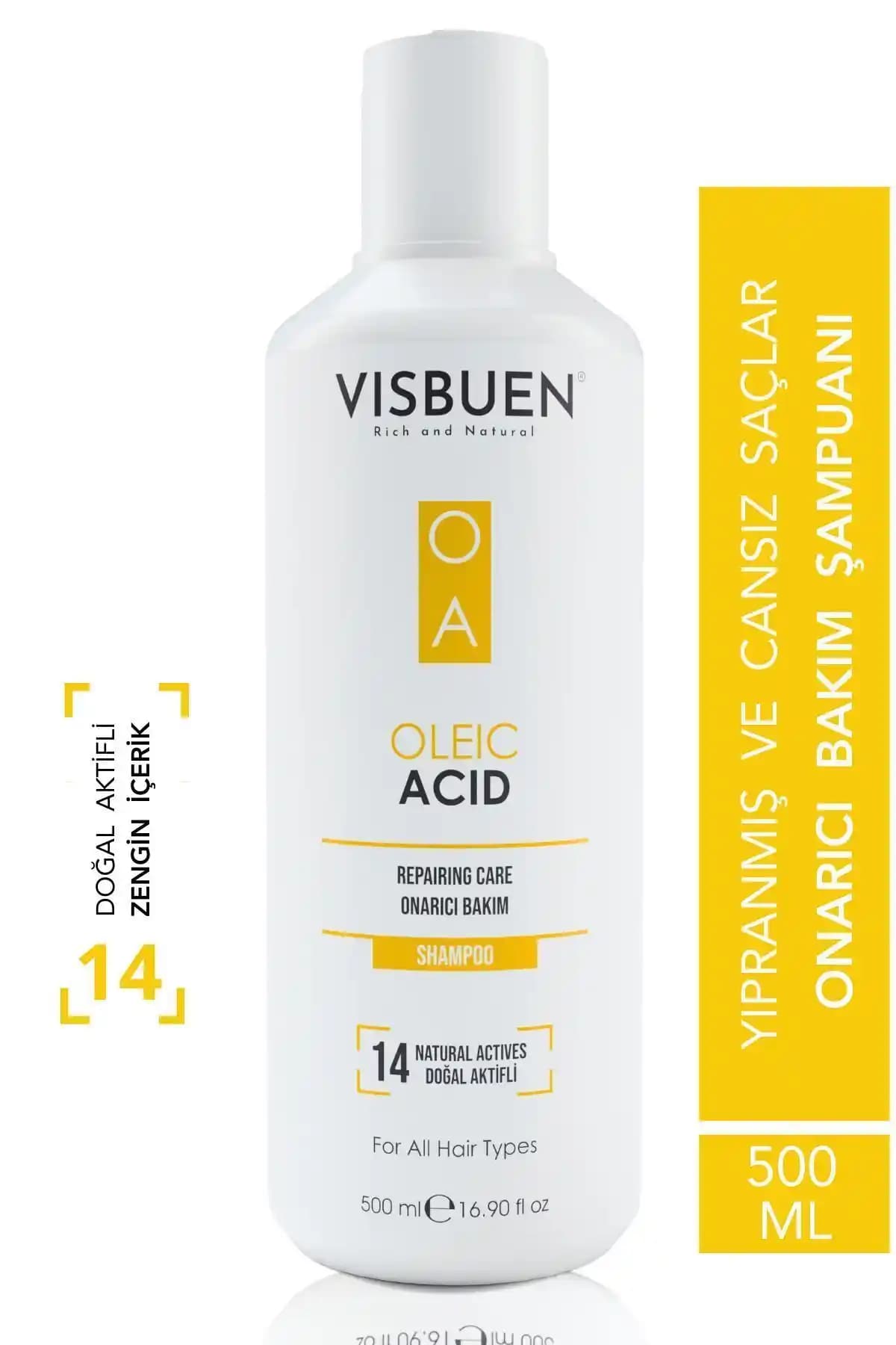 Visbuen Oleik Asit 14 Doğal Aktifli Yıpranmış Saçlar için Onarıcı Bakım Şampuanı