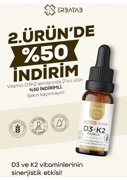 Erbatab Vitamin D3 K2 2'si 1 Arada Damla: Sağlıklı Beslenmenin Destekçisi