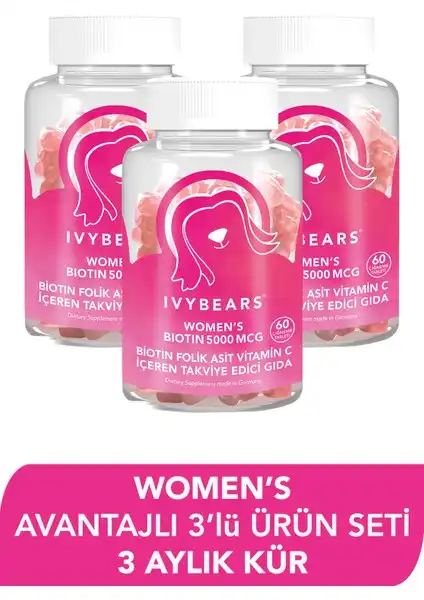 Ivybears Kadın Saç Vitamini Biotin 5000 MCG: Sağlıklı Saçlar İçin 180 Tablet