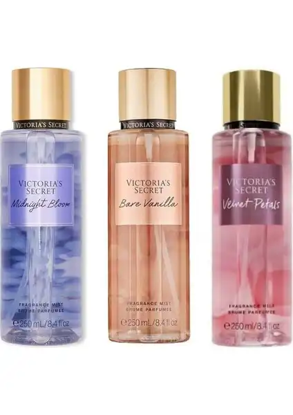 Victoria's Secret Midnight Bloom-Bare Vanilla-Velvet Petals Vücut Spreyi Seti