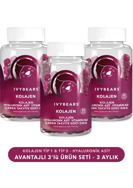 Ivybears Çiğnenebilir Kolajen Vitamin 3’lü Set: Sağlıklı Cilt ve Güzellik İçin