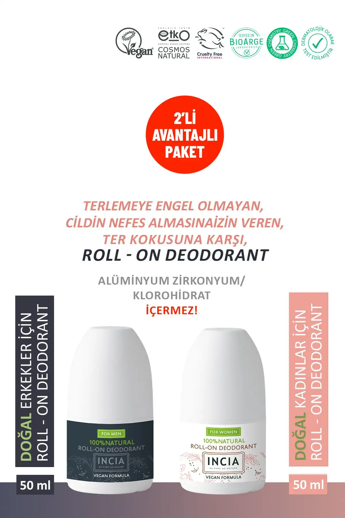 INCIA %100 Doğal Roll On Deodorant: Etkili ve Cilt Dostu Ter Kokusu Önleyici