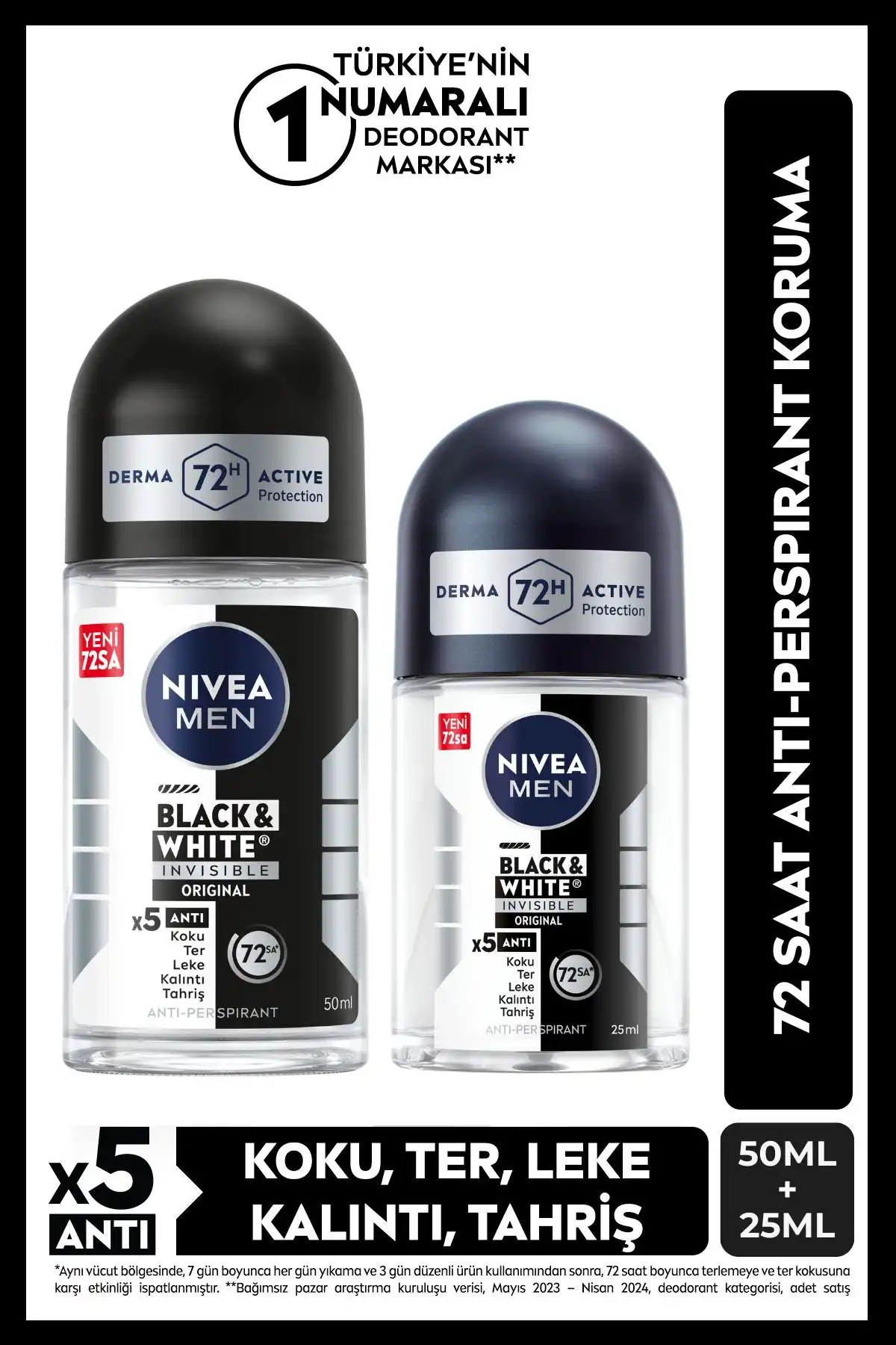 NIVEA MEN Erkek Roll-on Deodorant Black&White Invisible: Cilt Dostu ve Kalıcı Koruma