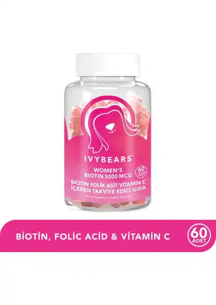Ivybears Kadın Saç Vitamini: Biotin ve Vitaminlerle Saç Sağlığınızı Destekleyin