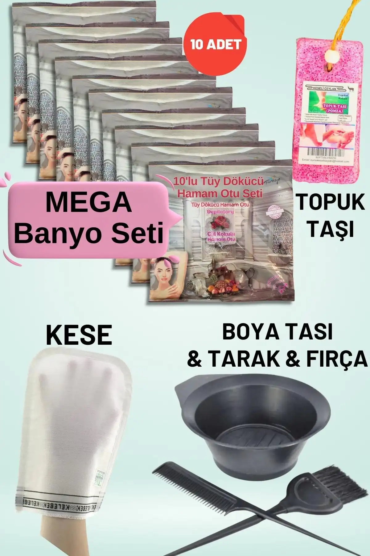 Ebitkisel 10 Paket Hamam Otu Toz Tüy Dökücü Seti ile Etkili Cilt Bakımı
