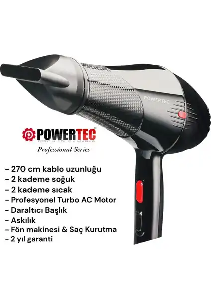 Powertec TR-701 Profesyonel Fön Makinesi: Yüksek Performans ve Kalite