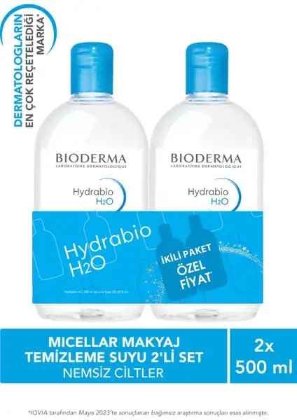 Bioderma Hydrabio H2O 500 ml İkili Paket: Kuru Ciltler İçin Mild Temizleyici