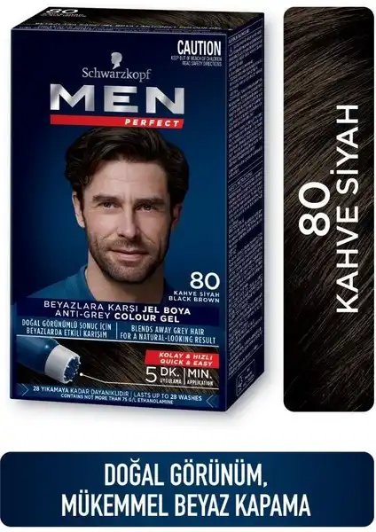 Schwarzkopf Men Perfect Jel Saç Boyası 80 Siyah Kahve ile Hızlı ve Doğal Sonuçlar