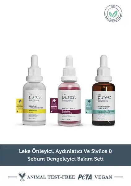 The Purest Solutions Leke, Aydınlatıcı ve Sebum Dengeleyici Bakım Seti TPS114